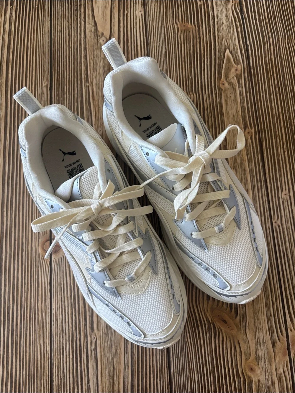 Puma Men  White and Light Gray Lace-Up Sneakers